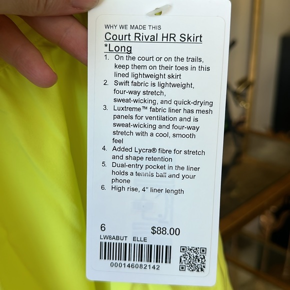 NWT Court Rival HR Skirt Long Electric Lemon - Picture 2 of 3